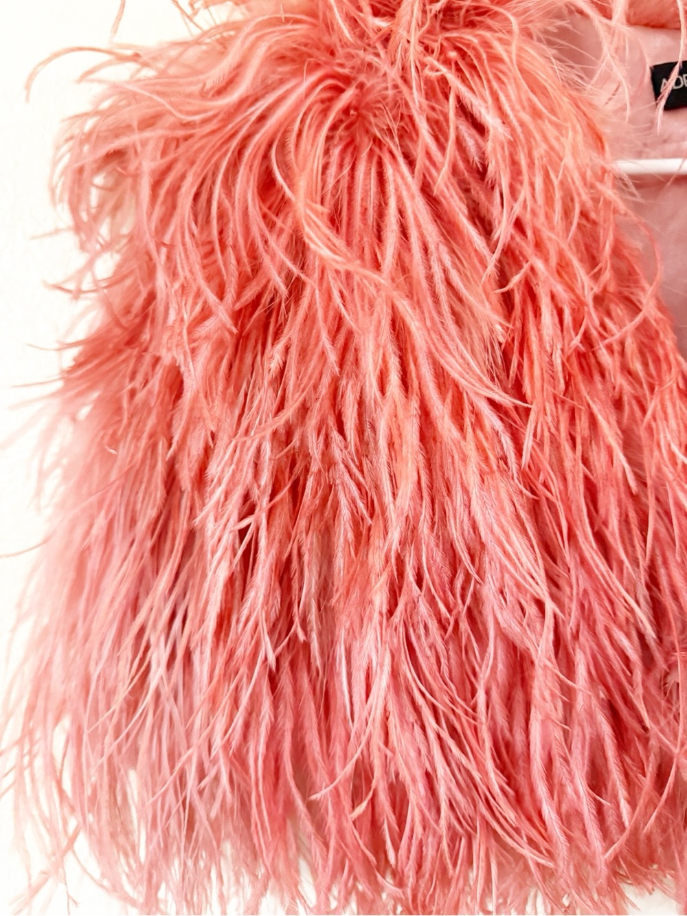 Adrienne Landau Ostrich Feather Coral Pink Button Front Capelet Cover Up Jacket - Picture 8 of 10